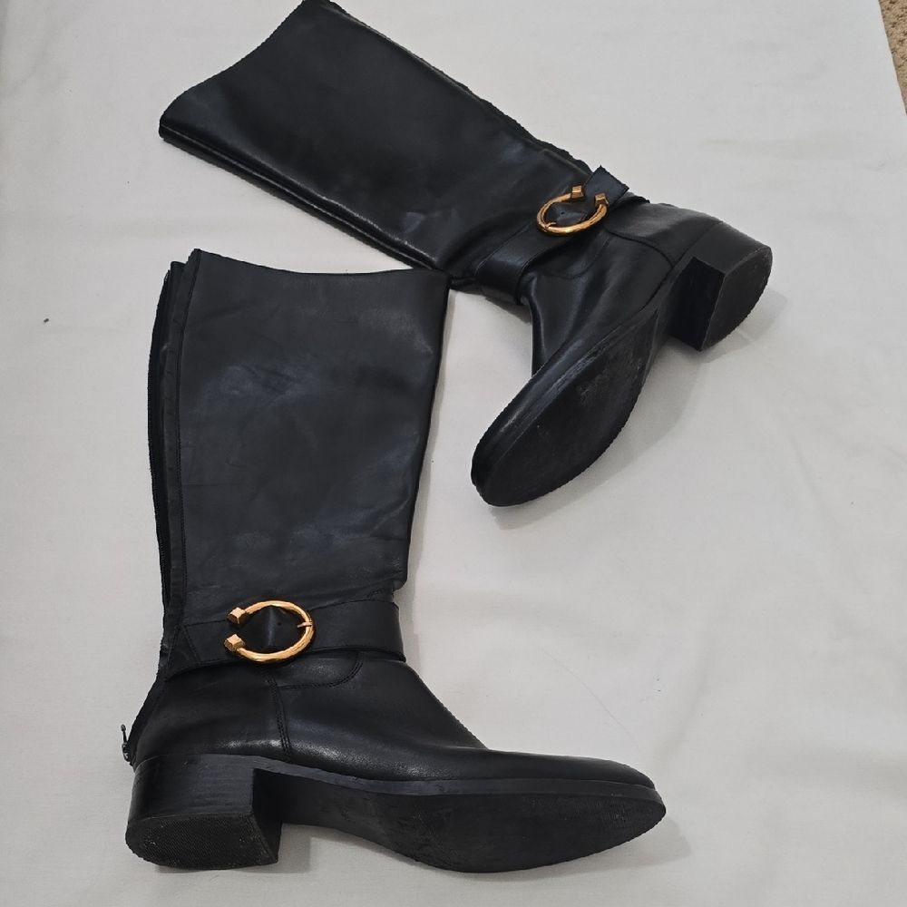 Saintg.  Black Over the Knee Boots with Gold Buckle